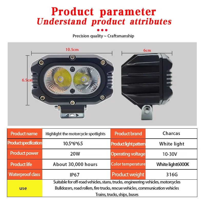 

Complete Spotlight Kit for Cars Motorcycle - 10-30V 20W 6000K - Fast Heat Dissipation