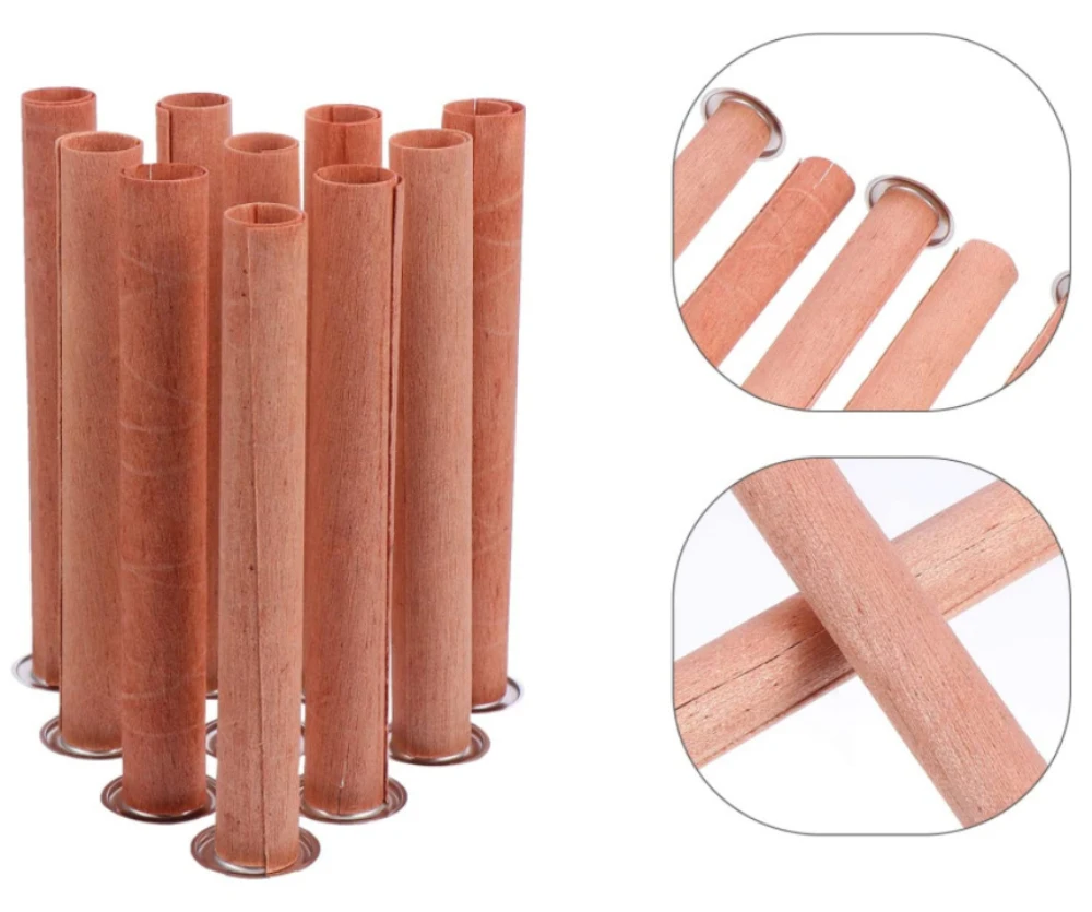 7pcs round tube wooden candles wick set candle wick core with bases for DIY candle making supplies handmade soy paraffin wax