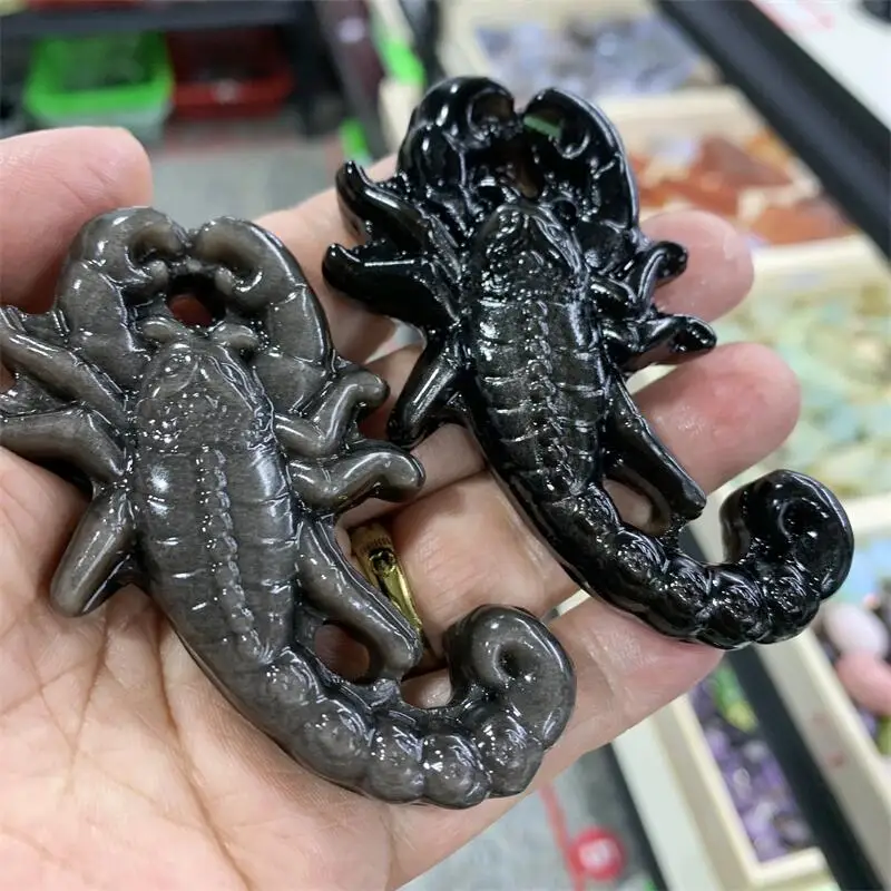 

Natural Obsidian Scorpion Crystal Animal Carving Insects DIY Fashion Home Decoration Fish Tank Landscaping Gift 1pcs