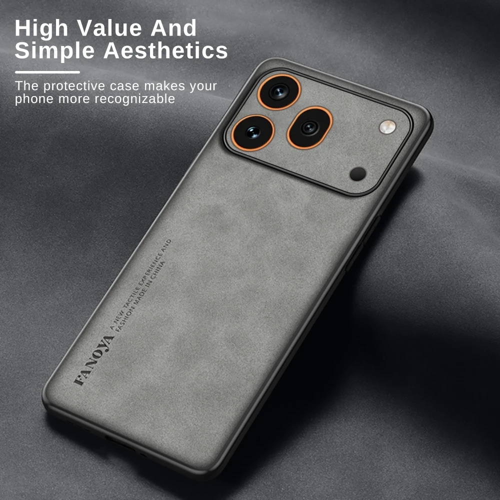 Luxury Sheepskin Leather Back Cover with Soft Silicone Edge – Shockproof Coque