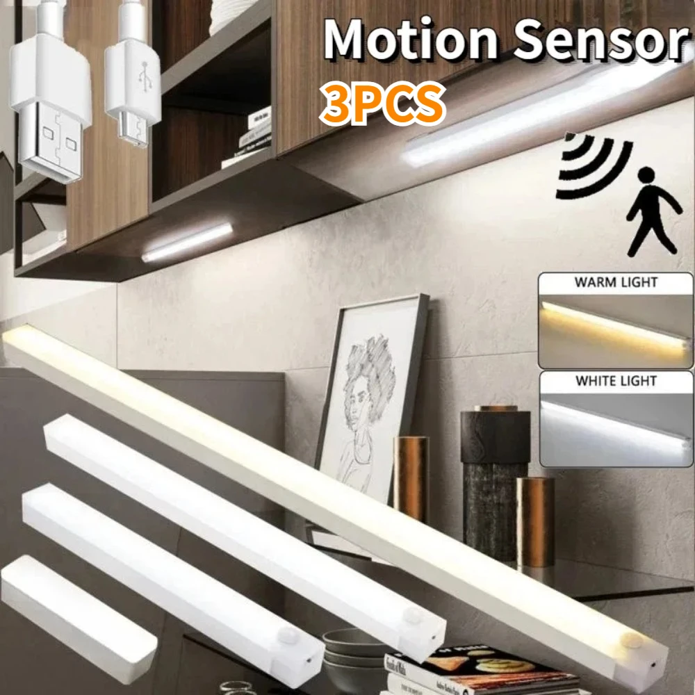 

LED Motion Sensor Light Night Light USB Rechargeable Lamp Wireless for Kitchen Cabinet Wardrobe Lamp Staircase Backlight