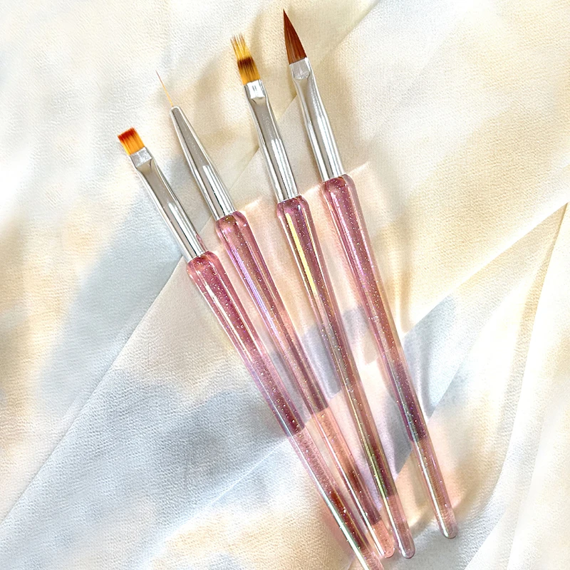 4PCS Plastic UV Gel Nail Brushes Set DIY Nail Art Liner Brush Stripe Pattern Painting Brush Kits Extension Drawing Carving Pen