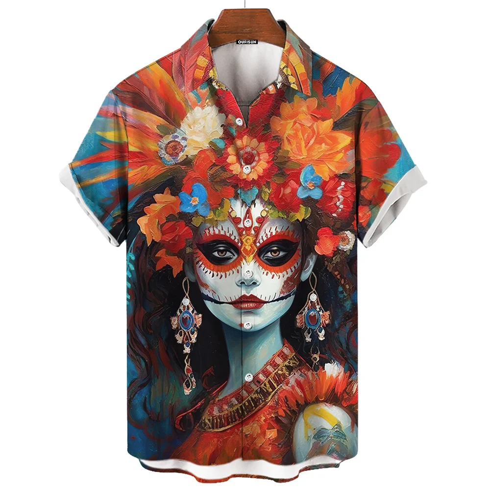 Day Of The Dead Skull Men's Short Sleeve Shirt 3d Print Retro Loose Oversized Festival Clothing casual short sleeved shirt,short sleeved shirt