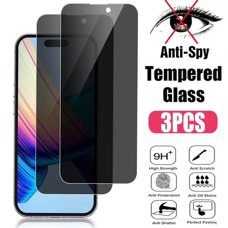 

3Pcs Full Cover Privacy Screen Protectors For IPhone 15 14 12 11 Pro XR XS Max 6S 7 8 Plus 13 Mini Anti-Spy Protective Glass