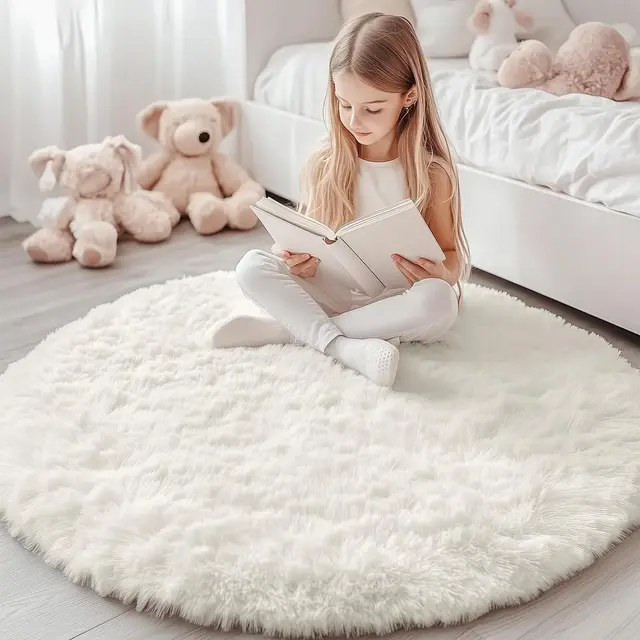 Olanly New Plush Round Carpets For Living Room Non-Slips Bedroom Rugs Machine Washable Round Mats For Kids Home Decor Aesthetic