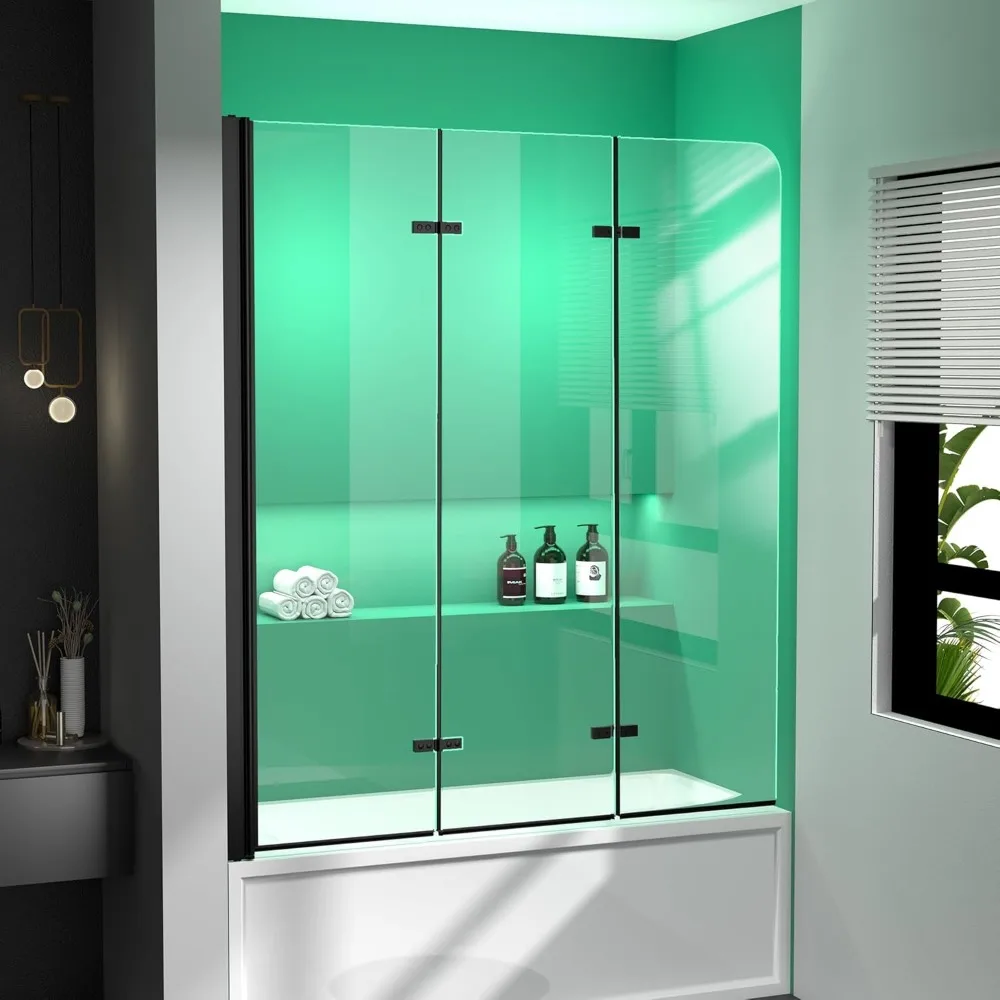 Tub Shower Door Semi-Frameless Foldable Hinged Bathtub Glass Door Screen for Shower with Tempered Coating Glass Panel Matte 2