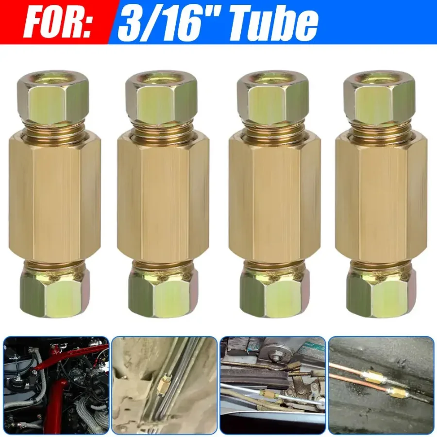 

12pcs Car Replacement Parts Brass Brake Line Union Fittings Straight Reducer Compression Kits Connector 3/16" Brake Lines Pipe