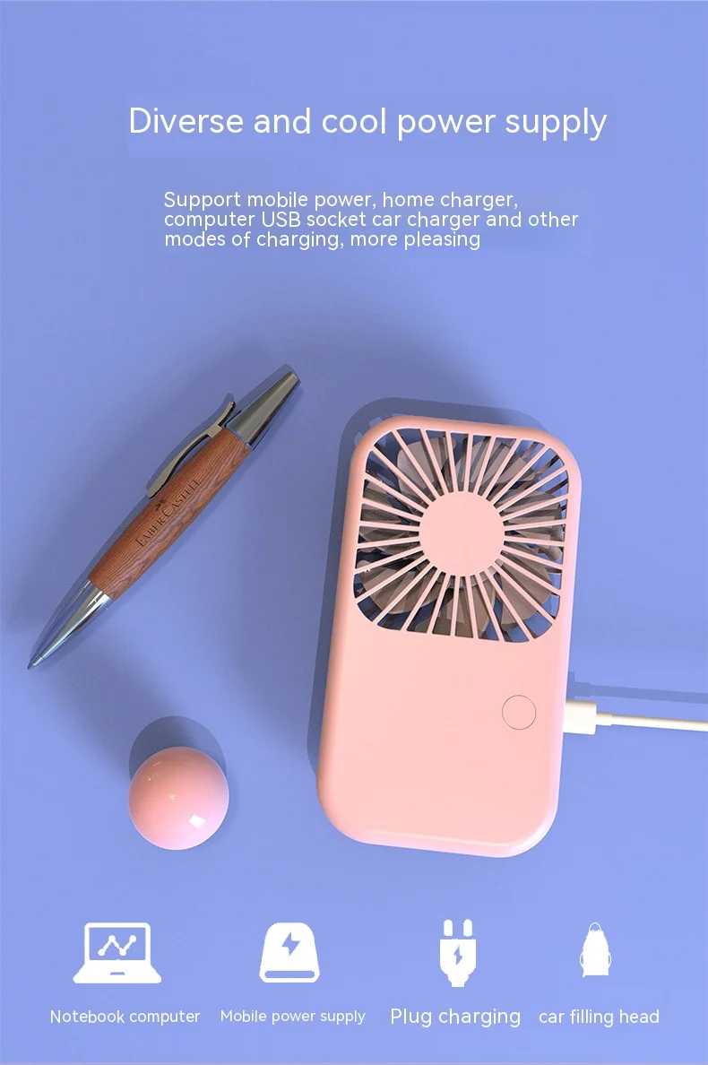 USB Mini Fan Portable Pocket Fan Air Cooler Handheld Desktop Rechargeable Standing Fan Three Gear Wind Speed Adjustable