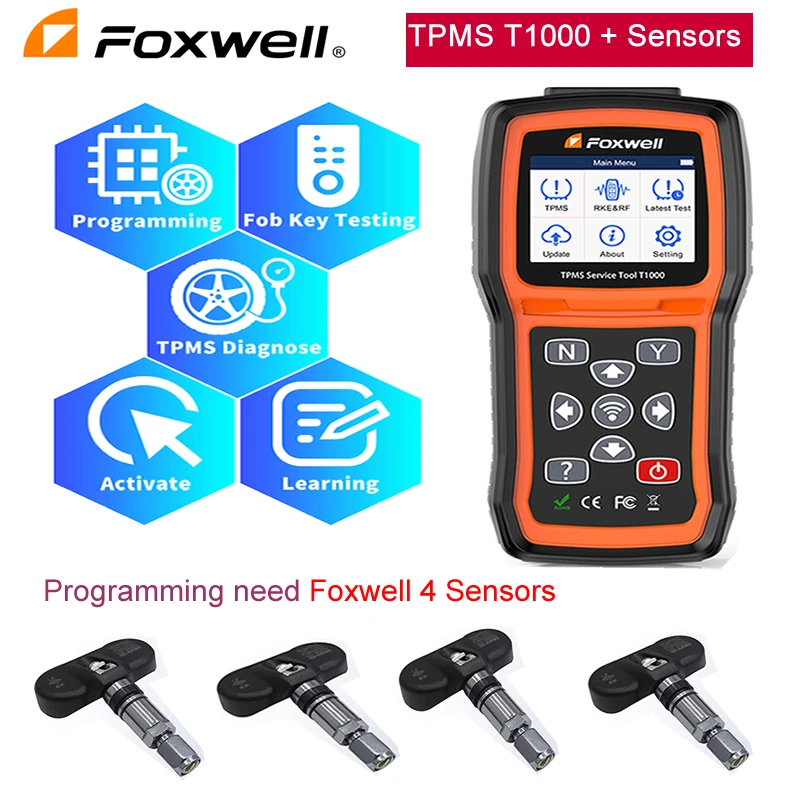 Foxwell T1000 TPMS Service Tool TPM Sensor Decoder Check RF Key
