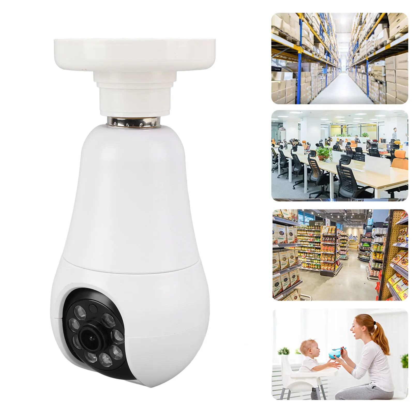 Light Bulb Monitor E27 Socket 1080P IR Night Light Bulb Security Camera Clear Video and Recording for Indoor Monitoring