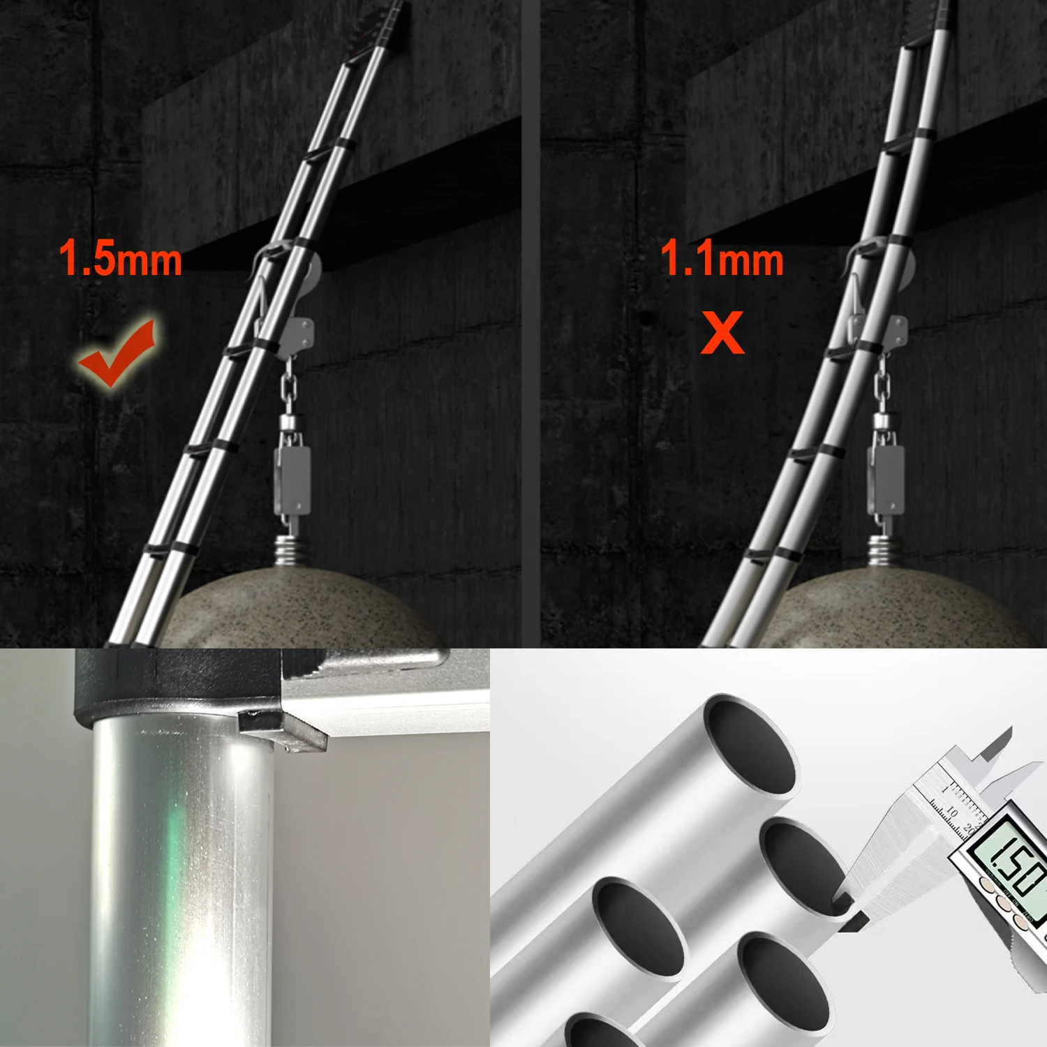 Telescopic Ladder Aluminium Multi-Purpose Ladder 2-in-1 Straight A-Frame Ladder with EN131 Certified Max Load 150kg 3.8M / 5.8M