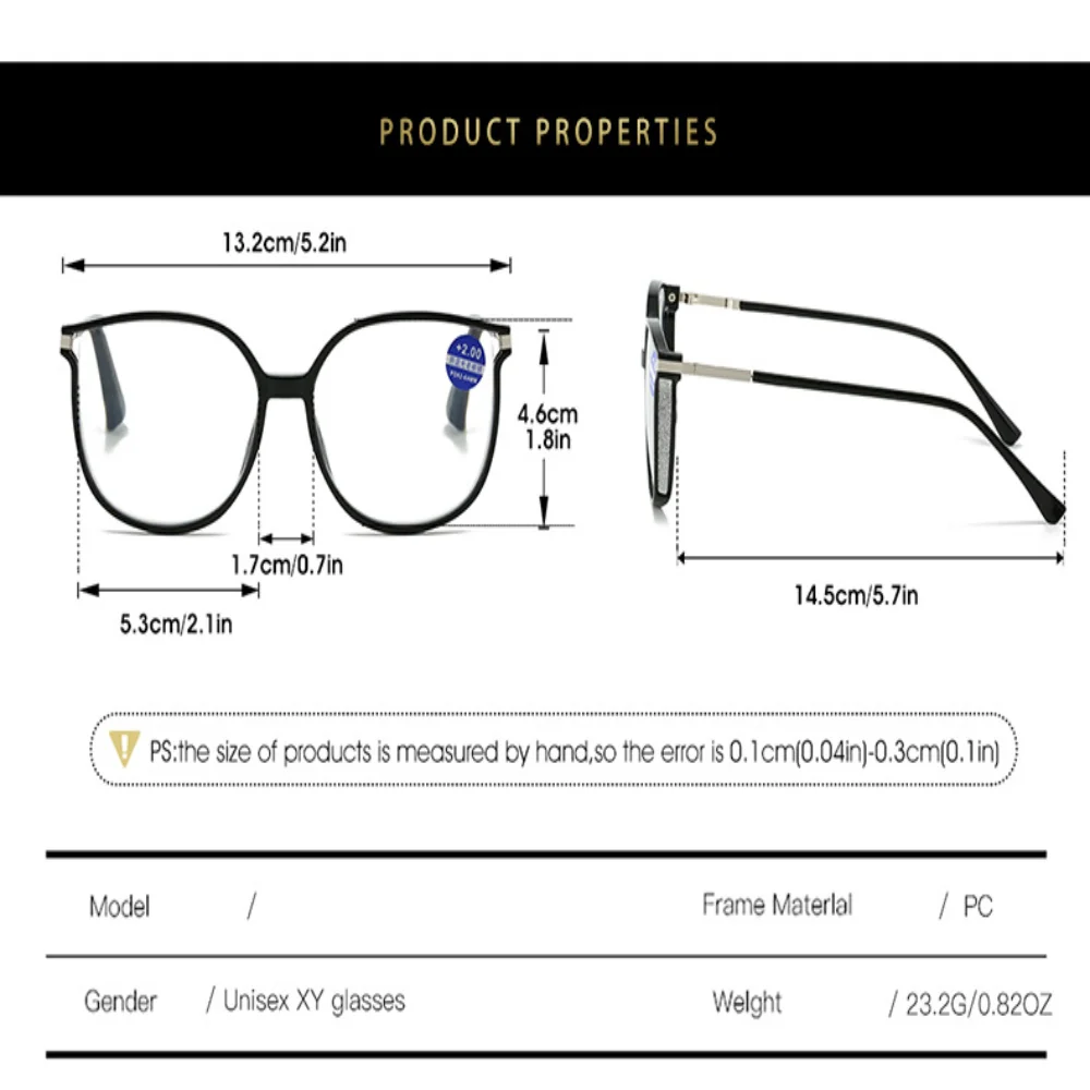 Trendy Lesebrille Anti Blau Licht Presbyopie Brille Männer Frauen Großen Rahmen Presbyopie Brille + 1,0 + 1,5 + 2,0 + 2,5 + 3,0 – Detail 2