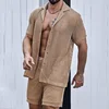 Men's Suits Solid Color Lapel Short Sleeved Shirt Summer Shorts Casual Fashion Two-piece Set for Men 2