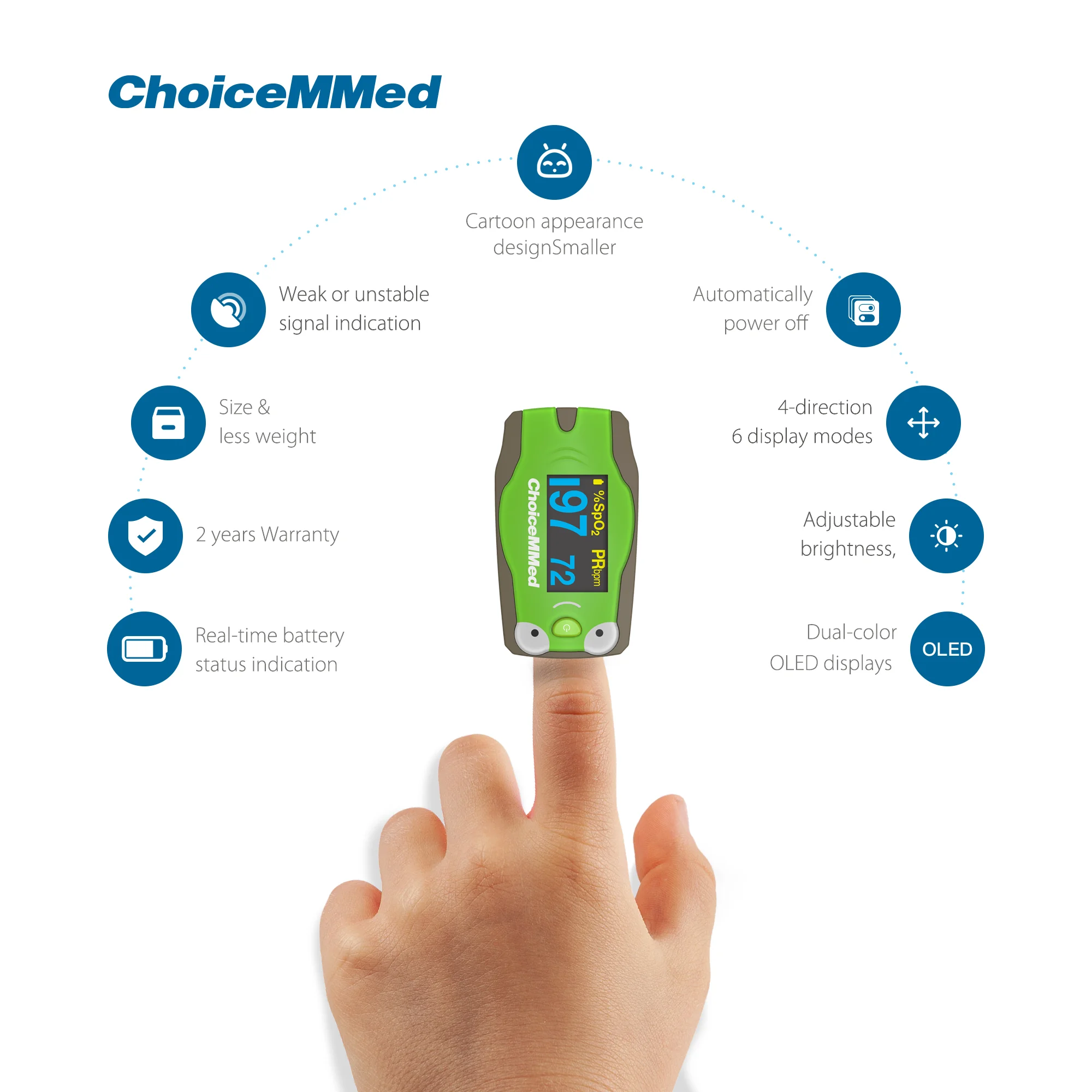 CHOICEMMED Child Finger Pulse Oximeter Fingertrip Warning Function