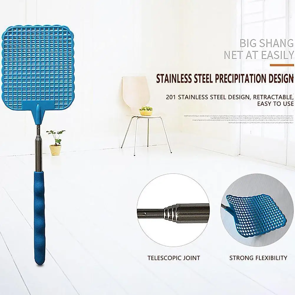 Fly Swatter 28cm Adjustable Plastic Fly Swatters Home Long Handle Flyswatter Flapper Insect Killer can extend to 73cm