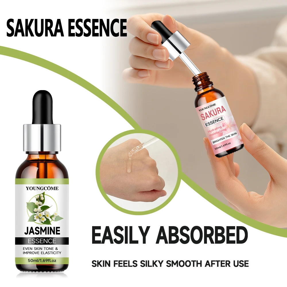 Sakura Skincare Set Korean Face Serum Essence Cream Anti-Aging Wrinkle Moisturize Fade Dark Circles Cosmetics Skin Care Set 5