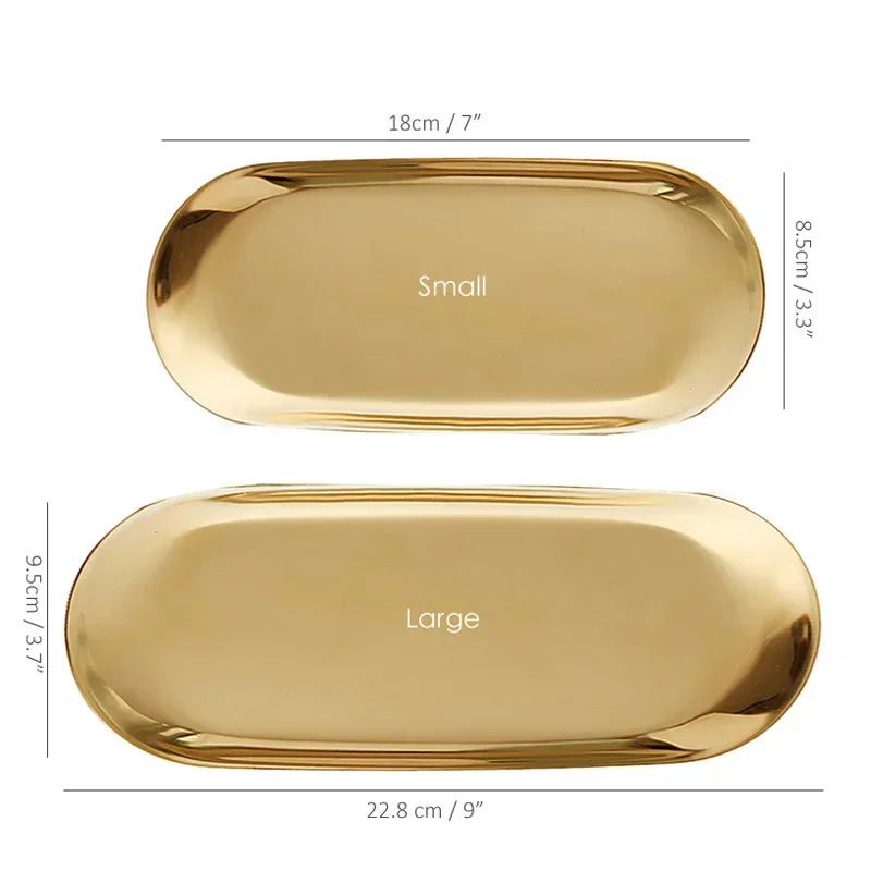 Modern Metal Rose Gold Plate Stainless Steel Silver Oval Storage  Jewelry Display Storage Tray Decorative Supplies Tray 3