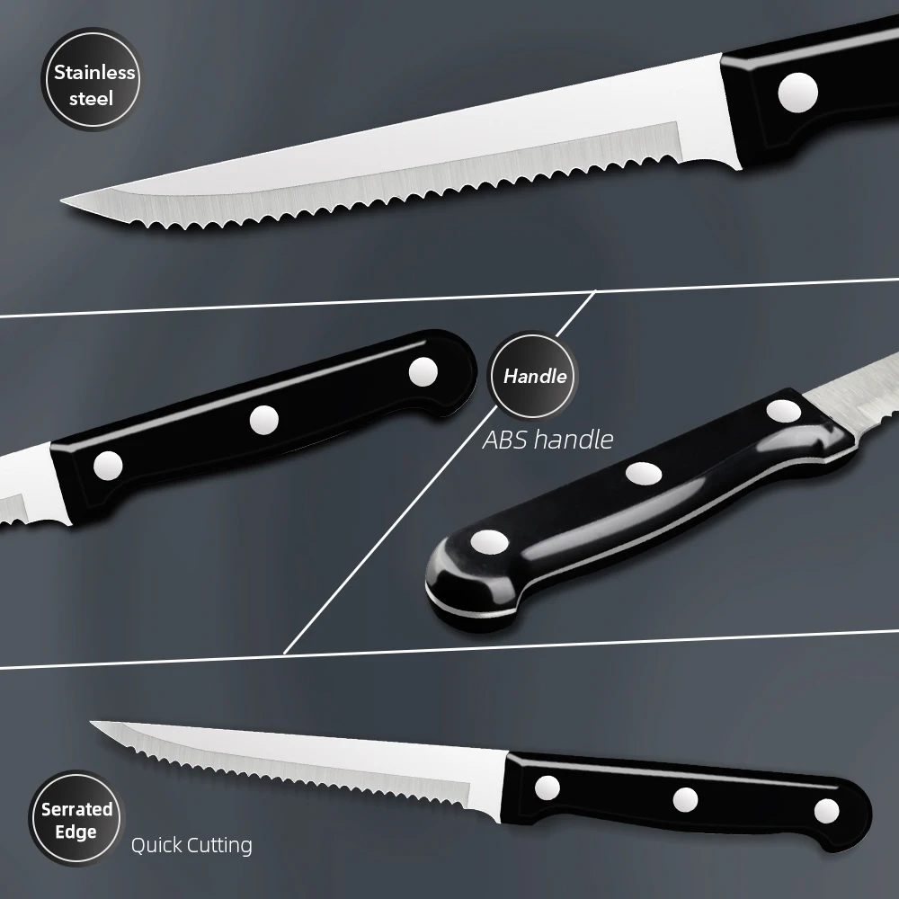 Cutlery Set Steak Knives Set 6/8 Pcs Full Tang Stainless Steel Sharp Serrated Dinner Knives Dishwasher Safe for Meat Bread