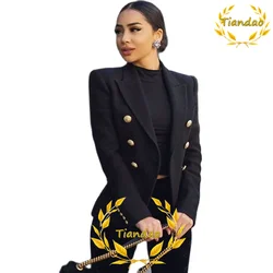 Women's Suit Jacket Black Double-Breasted Business Work Wear Formal Lady Blazer Stylish Slim Fit Coat