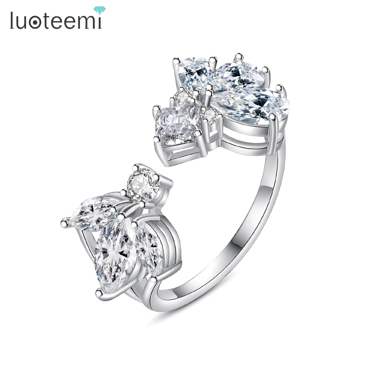 

LUOTEEMI Unusual Cubic Zirconia Adjustable Rings Multiple Shape Crystals Women Wedding Girl Party Korean Fashion Christmas Gifts