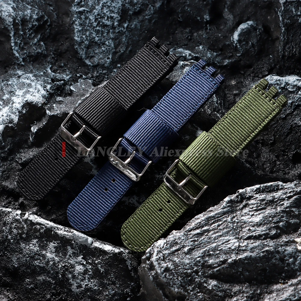 Military-Style Canvas Nylon Wristband - Black & Green Sport Strap