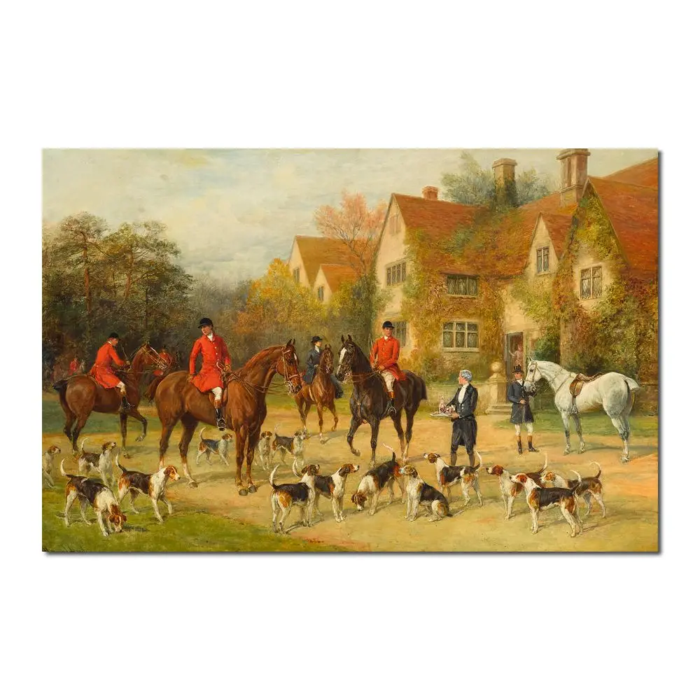 

Hunting Dogs Horses Canvas Art Going to Meet Hand Painted Heywood Hardy Classic Artwork for Sporting Lodges Club High Quality