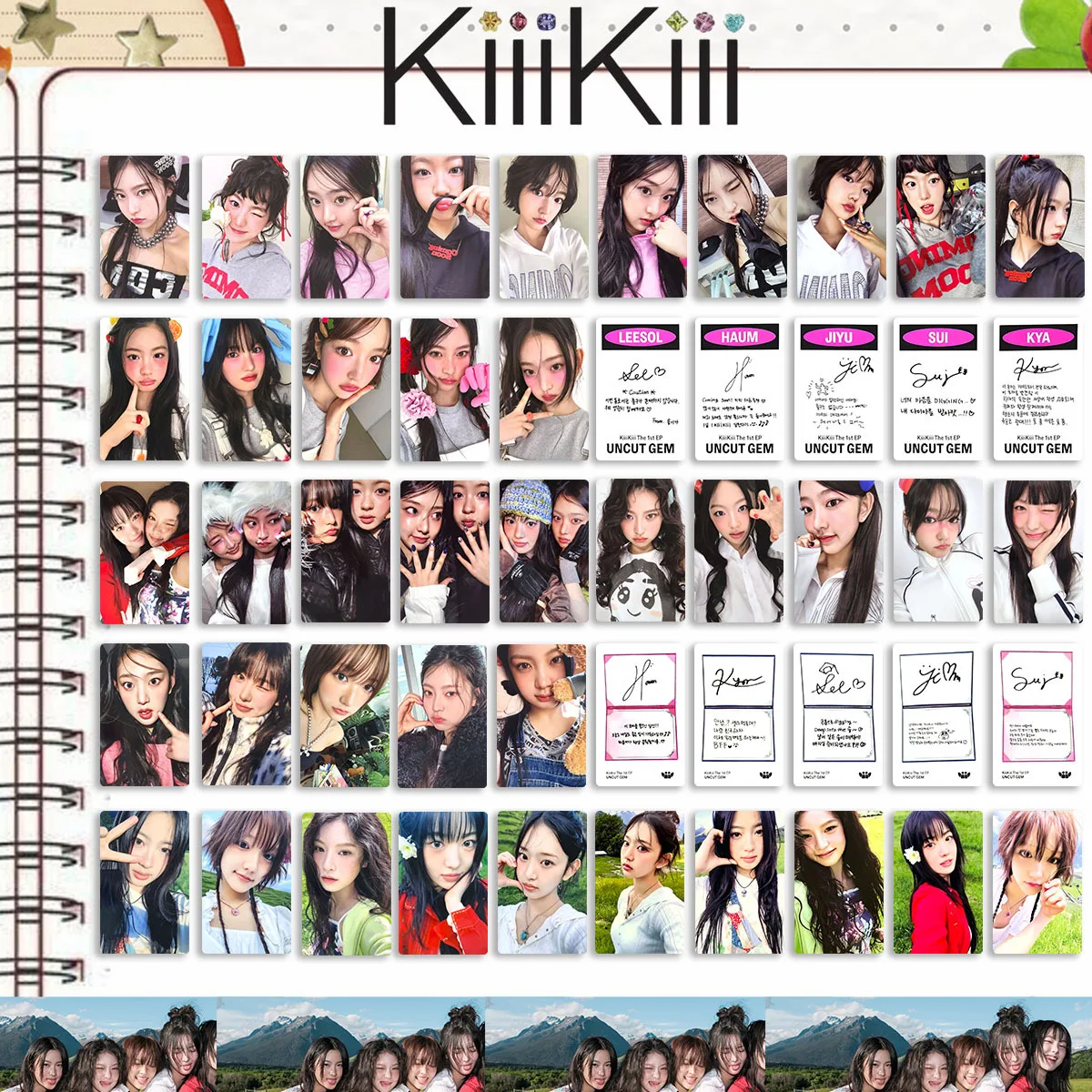 5Pcs/Set Kpop KiiiKiii UNCUT GEM 1st EP Photocards Leesol Sui Haum