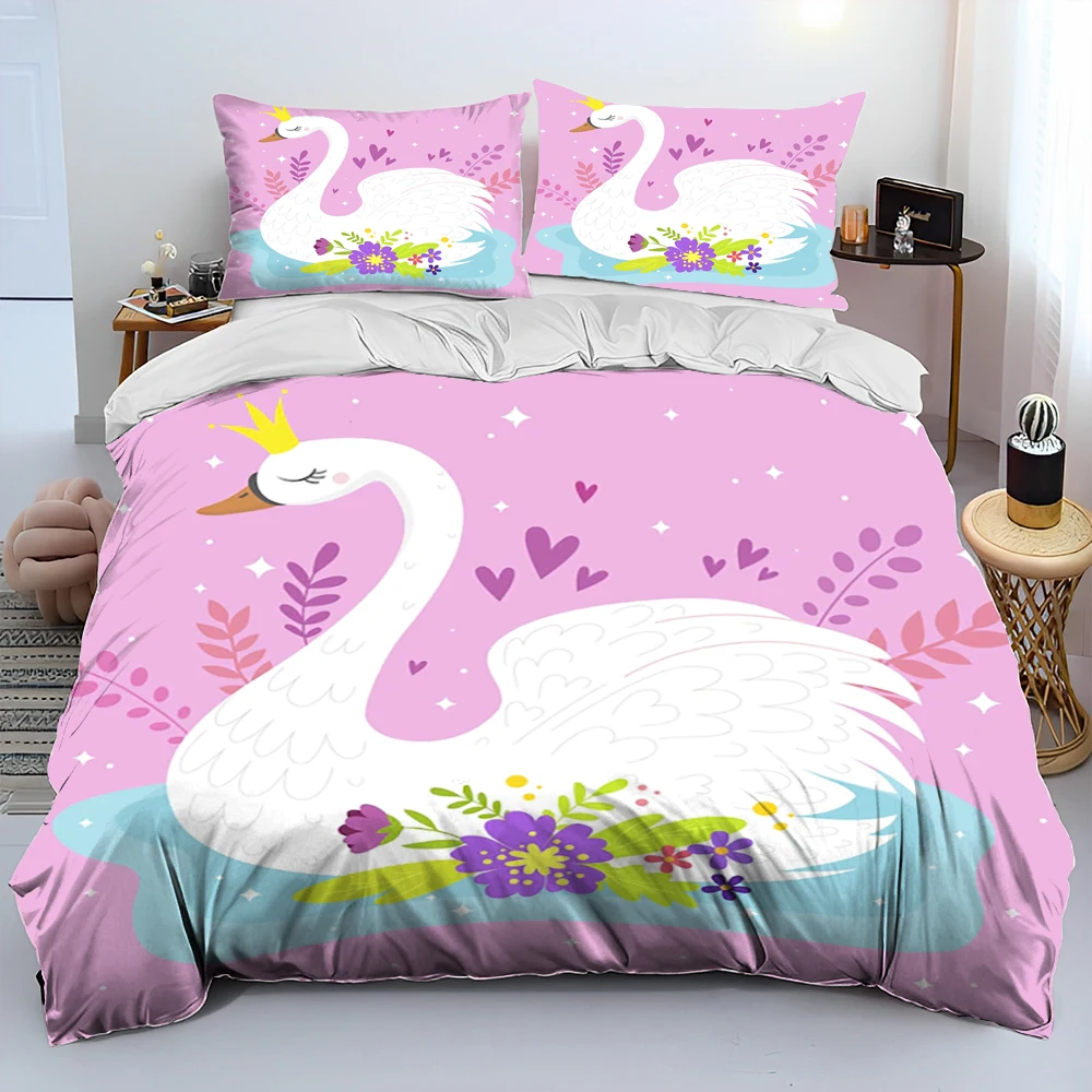 Hd Cartoon Cute Swan Princess Cygnus Kids Gift Comforter Bedding Set, Copripiumino Set Copripiumino Federa, King Queen Size