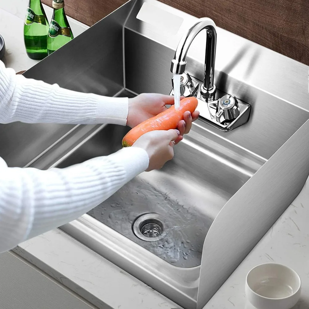 Rust Steel Sink with Faucet and Splash Guard, Commercial Wall Mounted Home Kitchen Sink 17 x 15 Inches 4