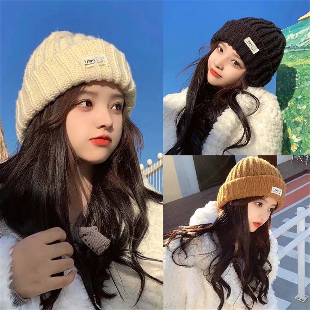 

Women's Hat Autumn and Winter Knitted Hat Korean Version Versatile Big Head Waist Woolen Hat Men's Warm Pile Hat