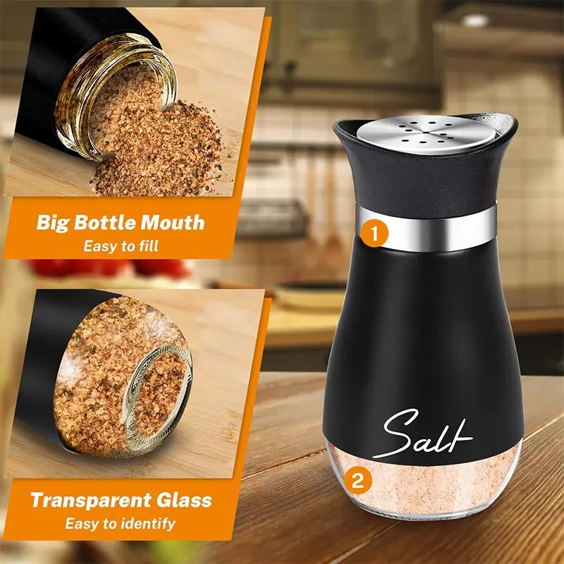 Stainless Steel Kitchen Seasoning Bottle,Glass Salt Pepper Grinder,Measuring Salt Jar,Household,BBQ Sprinkling Control Bottle