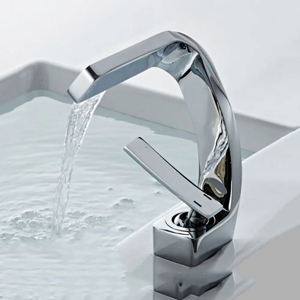 Matte Golden White Basin Faucet Brushed Gold Single Handle Waterfall Tap Black Chrome Contemporary Design Bathroom Sink Faucet