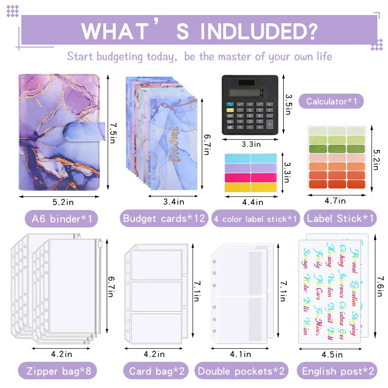 Binder com Calculadora para Money Organizer a6 Marble Money Organizer Budget Planner Binder com Zipper Envelopescash Envelopes para Orçamento - Imagem 3