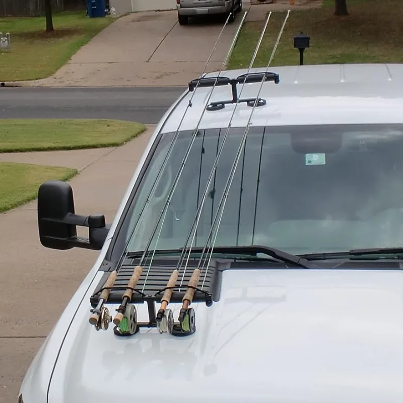 

Fishing Rod Racks for Vehicles (Truck or SUV) Magnets For Metal Hoods Only and/or Vacuum Cups For All Metal/Non Metal Hood Types