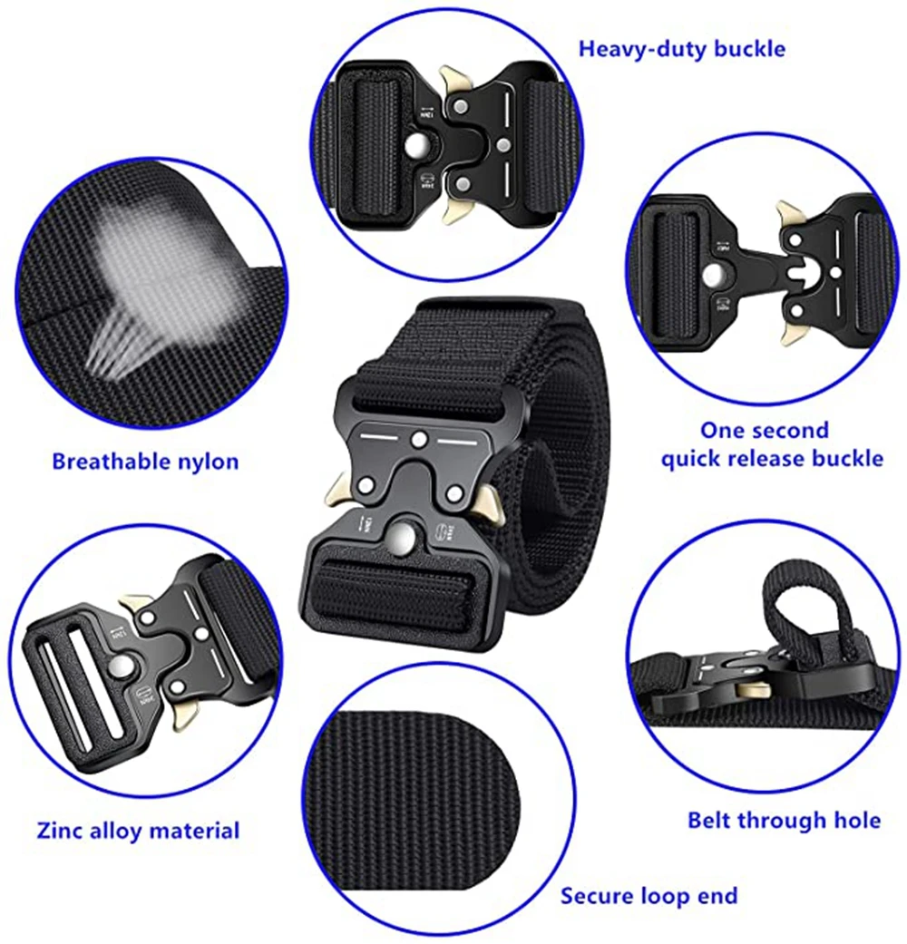 3er-Pack Robuste Taktische Gürtel für Männer und Frauen mit Schnellverschluss-Schnalle, Extra Molle Schlüsselring-Halter, Ausrüstungsgürtel für Jeans – Detail 2
