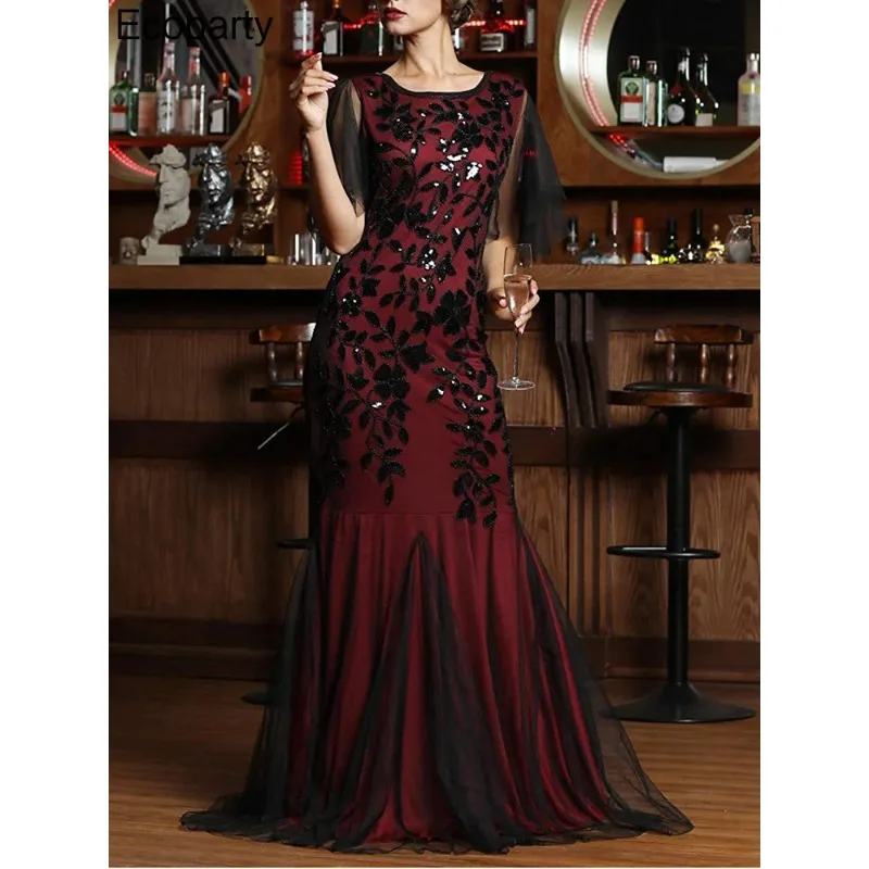 Elegant Halt Neck Diamond Sequin Embroider Formal Mermaid Evening Dress Sleeveless Women Gold Vestidos