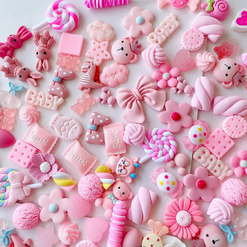 50pcs Cute Set with Bulk Mixed Resin Flat Back Charm DIY Phone