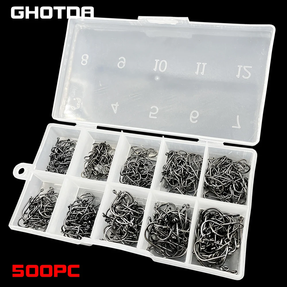 

500pcs Fishing Hooks Set Carbon Steel Single Circle Fishhook Fly Fishing Jip Barbed Carp Hooks Sea Tackle Accessories