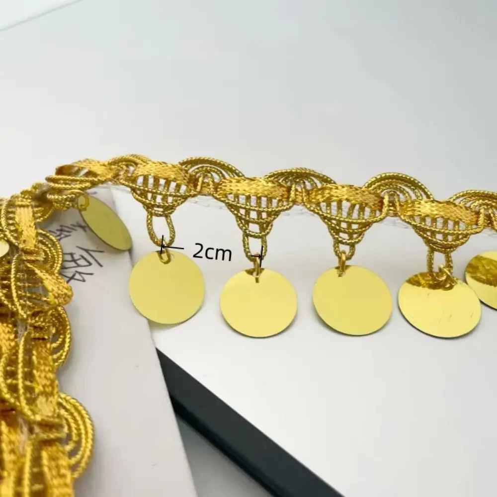 Creative Belly Dance Waist Chain Shiny Tassel DIY Sewing Sequins Lace Trim Golden Pendant 10 Yards Sequins Waist Chain