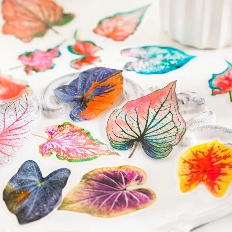 Assorted Simulate Leaves PET Stickers Decorative Collage Material Handmade Scrapbooking Creativity Aesthetic Room Walls Material