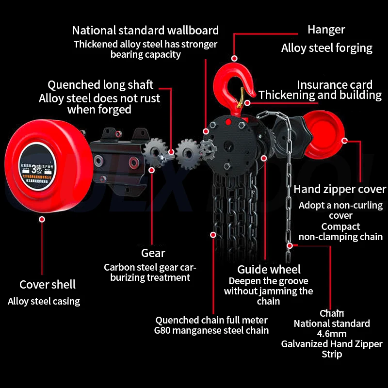 Pulling Wrench Hoist Manganese Steel Hook Hand Chain Hoist Portable Lever Block Inverted Chain Tightener Traction Lifting