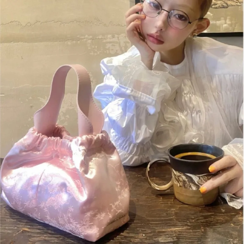 JIAERDI Fairycore Aesthetic Pink Cloud Hand Bag Ladies Summer Chinese Embroidery Handle Shoulder Bags Women 2025 Purse Female