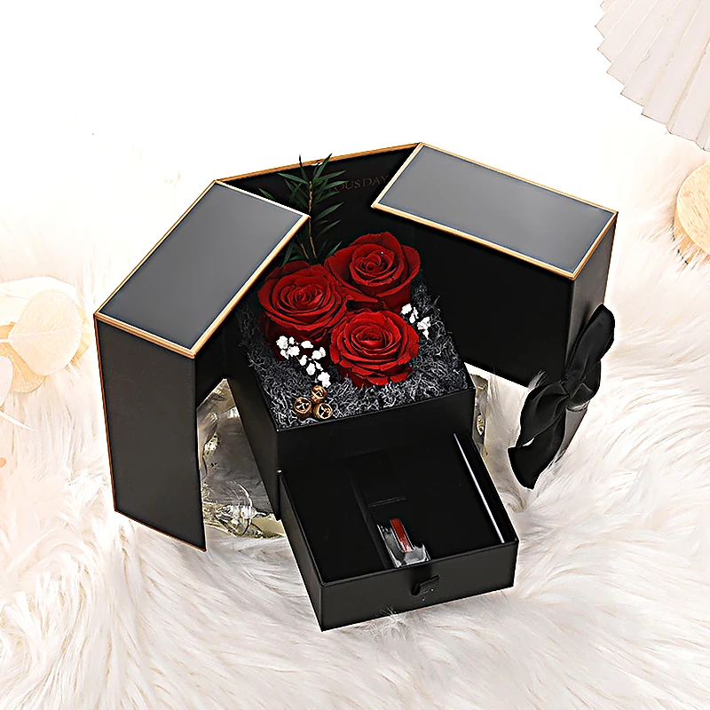 Romantic Soap Rose Flower Jewelry Gift Box with Double Drawer Design, Elegant Packaging... - SKU SGB02236 - UGI Packaging
