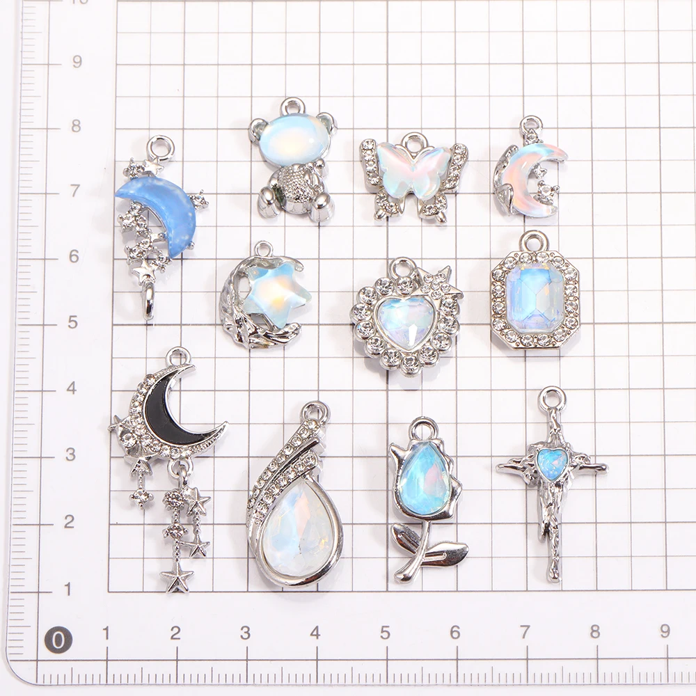 10 Stück versilberte Legierung Kristall Kreuz Charms Anhänger Y2K süßer cooler Stil Mode Halskette Ohrringe DIY handgemachter Schmuck Makin – Detail 1