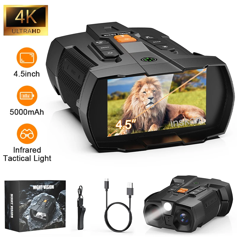 Jumelles de Vision nocturne 4K, grand écran de 4.5 pouces, lunettes de Vision nocturne, 5000mAh, 800m, télescope de Vision nocturne infrarouge entièrement foncé