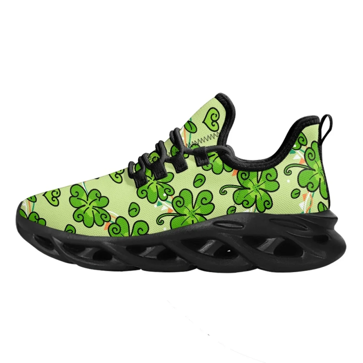 3D Clover Shamrock Pattern Lace-up Platform Sneakers Breathable Non-slip Women Fashion Flat Shoes Outdoor Walking Jogging Shoes