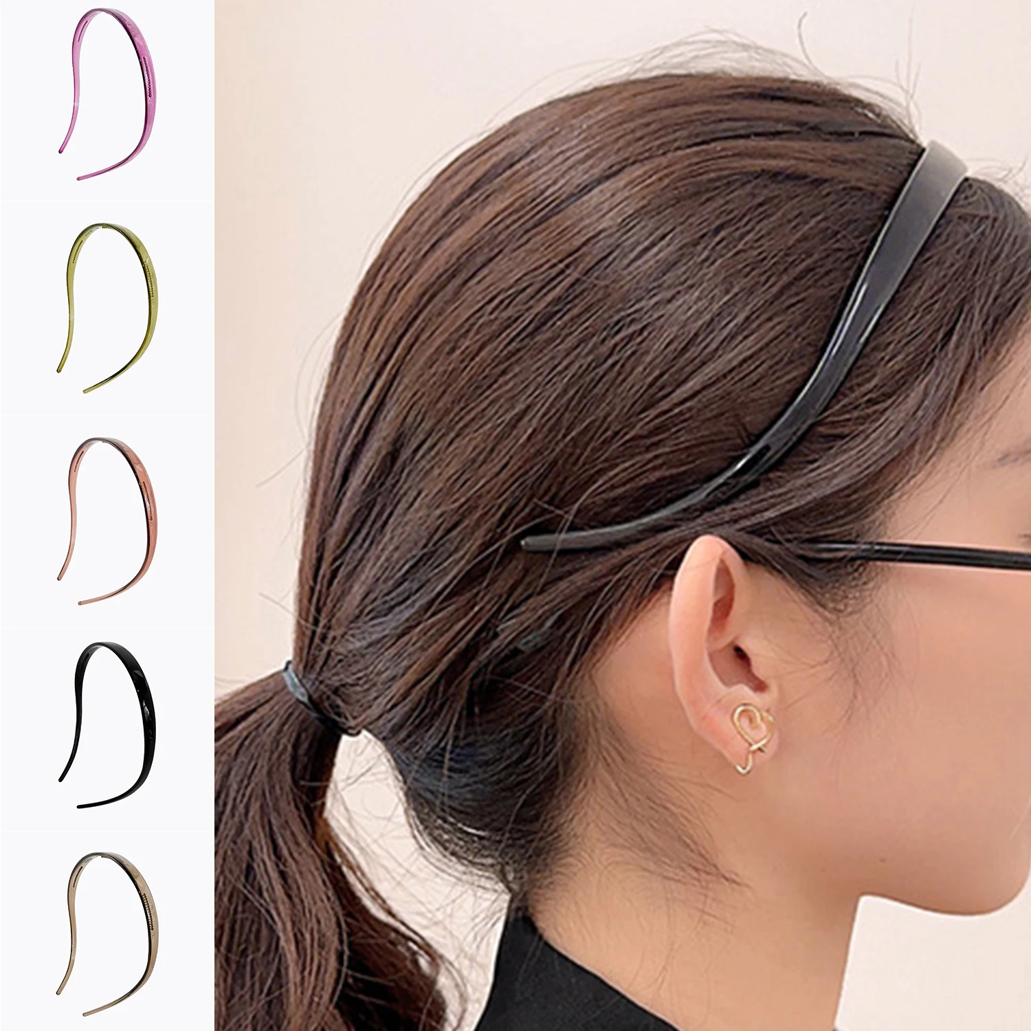 1PC Anti-slip Transparent Colored Thin Hair Hoop Elegant Plastic Simple Versatile Hairband Hair Accessories For Women