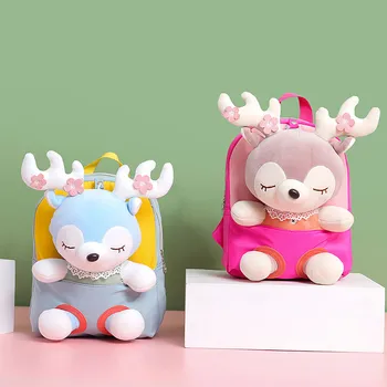 Toddler Preschool Cute Backpack Large Capacity Plush Elk Bookbags with Soft Handle for Bottles Pencils A4 Textbooks 1