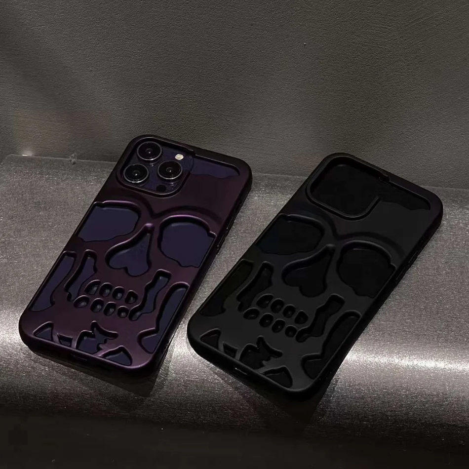 Luxury skeleton Skull Case for iPhone 11 12 13 14 15 Pro Max Phone Cases Shockproof Back cover Camera full Protect Hollow Funda