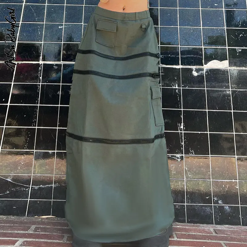 

Zipper Detachable Cargo Skirt A Line High Waist Skirts Women Streetwear Y2k Grunge Fairycore Vintage Pockets Long Skirts E Girl